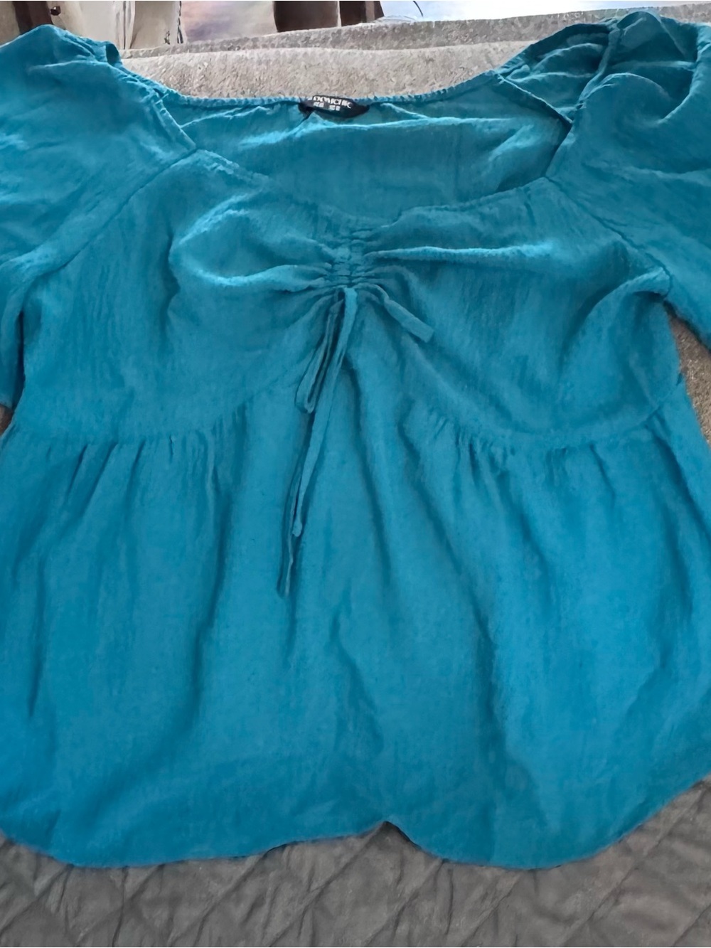 BloomChic Teal Scoop-Neck Tie-Front Peasant Top. Size 12